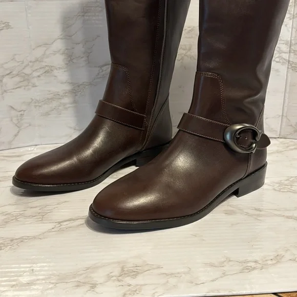 Coach ladies dark chocolate brown tall Brynn Riding leather Boots size 10 B - Picture 2 of 13